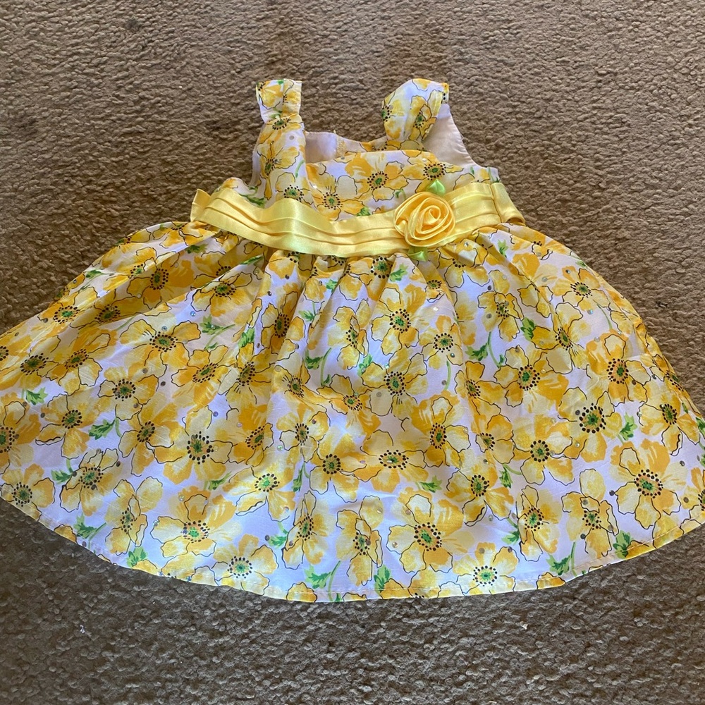 Floral Yellow Baby Dress with Bow